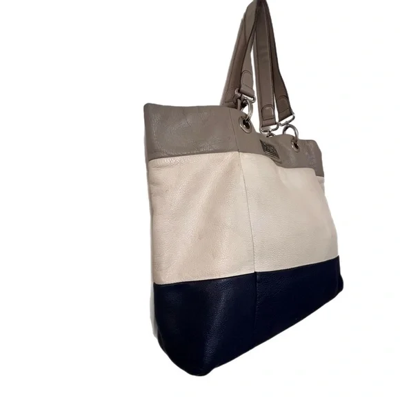 BRIGHTON Color Block Stripes Leather Extra Large Shoulder Tote Bag - Picture 5 of 12